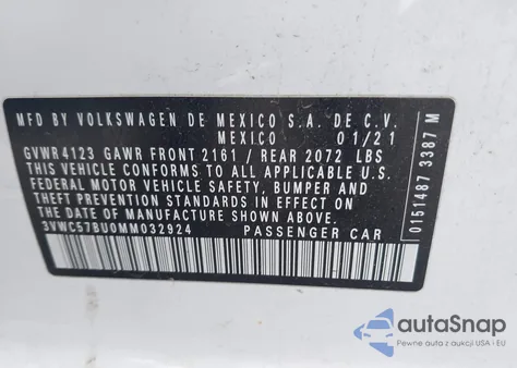 2021 Volkswagen Jetta 1.4T R-Line/1.4T S/1.4T Se from USA, damaged, VIN 3VWC57BU0MM032924